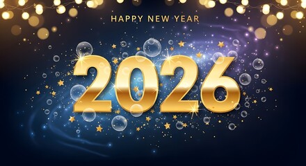 Festive celebration for new year 2026 with golden elements and sparkling lights