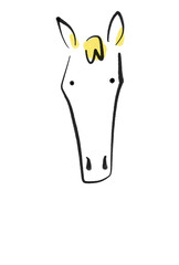 墨絵の白馬の正面の顔　2026 正月素材