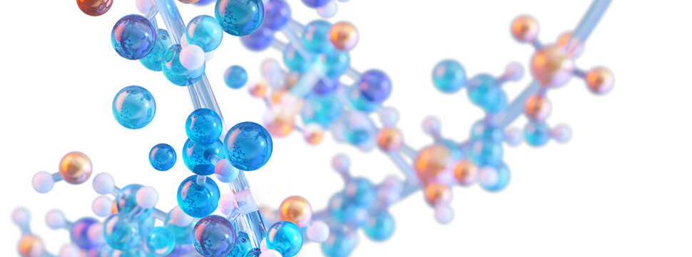 Amino acids in protein molecules, essential for DNA molecular structure, metabolism, muscle synthesis, recovery. MicroRNA gene expression. Health, fitness, nutrition, dietary supplements PNG banner	
