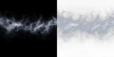 Ethereal smoke overlay in contrasting black and white backgrounds, creating a mystical atmosphere for design projects, enhancing visual storytelling and creativity