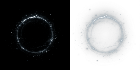 Abstract circular PNG overlay with sparkling particles on black and white backgrounds, creating a mystical atmosphere for creative design projects and visual storytelling