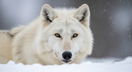 Obraz premium Arctic Wolf Portrait in Winter Snow: Majestic Beauty in the Wild.
