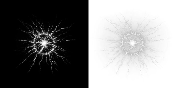 Electric energy burst illustration with dynamic lightning effects on contrasting backgrounds, showcasing vibrant energy and visual impact for creative projects and designs