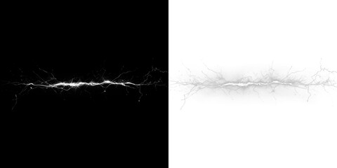 Lightning bolt PNG overlay illustration on contrasting black and white backgrounds, showcasing dynamic energy and visual impact for creative design projects