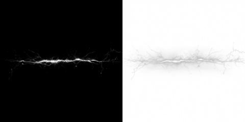 Lightning bolt PNG overlay illustration on contrasting black and white backgrounds, showcasing dynamic energy and visual impact for creative design projects