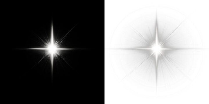 Bright starburst overlay on contrasting black and white backgrounds, creating a dynamic visual effect for creative projects and graphic design applications