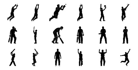 Fototapeta premium Cricket players in various actions silhouette sport