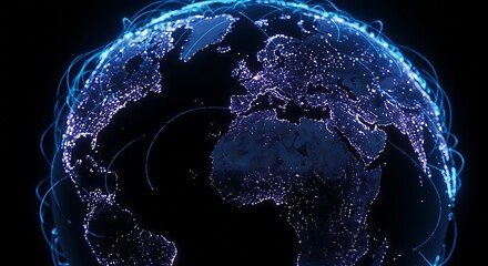 Digital earth globe with glowing network connections around it