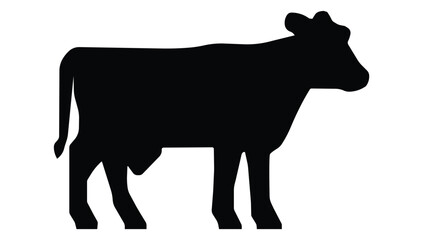 Black Silhouette of a Cow Against a White Background for Design Use