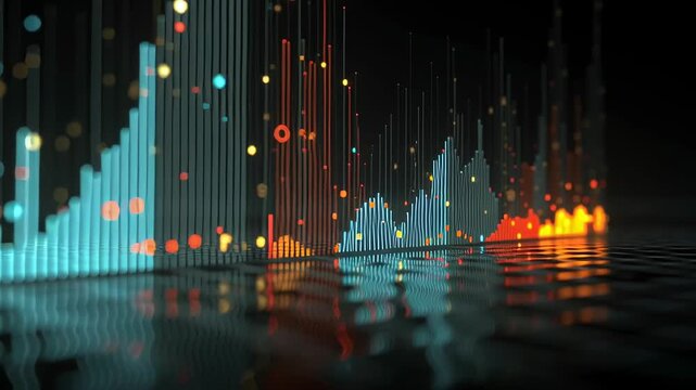 Vibrant Holographic Data Visualization Featuring Glowing Graphs and Charts in a Futuristic Setting