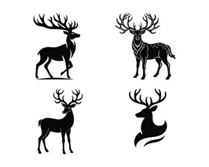 Naklejka premium deer logo set, deer vector silhouette, deer silhouette, deer vector, silhouette, deer set, animal silhouette, vector, deer antler silhouette, forest animal logo