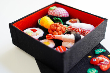 布で作ったお寿司　お寿司の詰め合わせ　クローズアップ