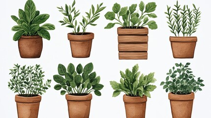 Fototapeta premium A beautiful collection of potted herbs and plants for home decor and gardening enthusiasts.