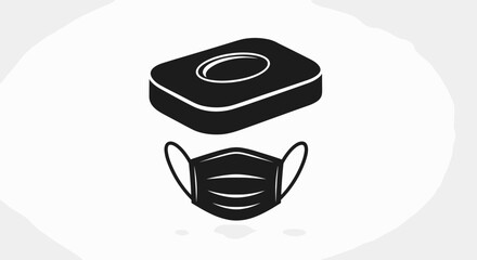 Black and White Icons of Tissue Box and Face Mask.