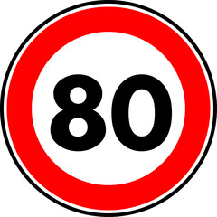 Speed limit 80 traffic sign, Speed limit 80 kilometers per hour road sign
