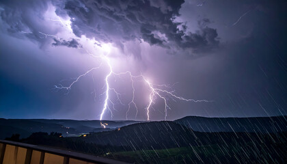 Powerful lightning bolt striking through dark storm clouds, symbolizing energy, danger, and nature’s power.