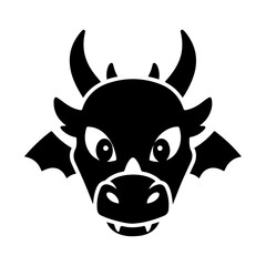 Cartoon Black Dragon Head Icon Silhouette with Wings and Horns
