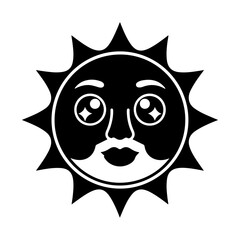 Stylized Sun Face Vector Icon with Spiky Rays and Human Features