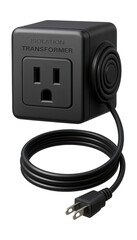 Compact isolation transformer with retractable cord, ideal for any room, reducing clutter.