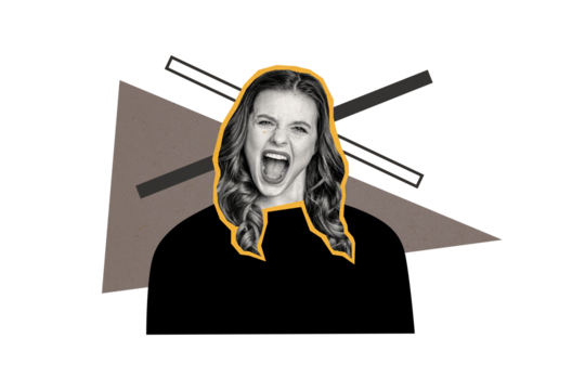 Composite photo collage of angry girl scream problem depression mental health trouble anger aggression isolated on painted background