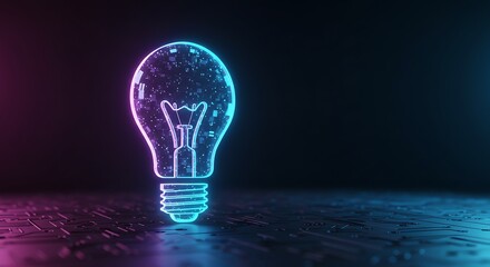 Glowing light bulb on dark background represents a new idea