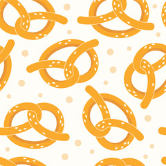Seamless pattern with pretzels on white background for bakery, cafe and food design