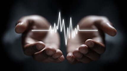 "Open Hands with Glowing ECG Waveform – Symbol of Life, Heart Monitoring & Medical Care in a Powerful Visual"