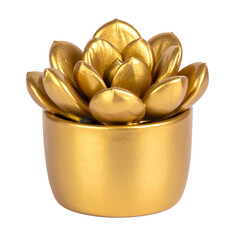 Golden cactus houseplant succulent in pot as a gold decorative interior object