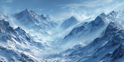 Fototapeta premium Panorama of winter mountains Concept of natural beauty and majestic landscapes.