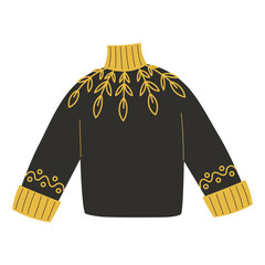 Knitted sweater with botanical pattern around neckline for cozy autumn fashion