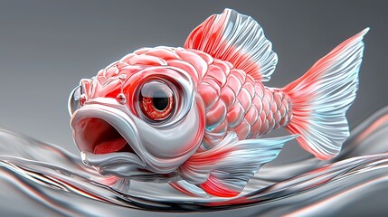 Cartoon Red And White Goldfish 3D Render