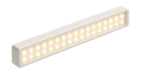 High-density LED strip light for uniform illumination under dining room shelves.