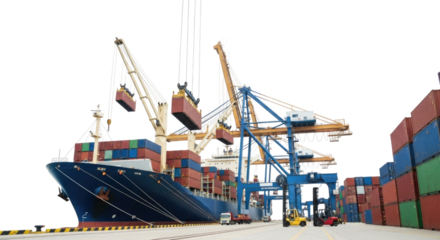 Container Ship at Port, Isolated, Cutout, Transparent PNG