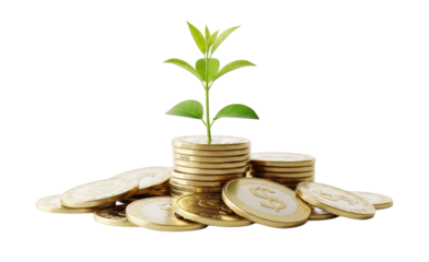 Plant Growing on Coins, Isolated, Cutout, Transparent PNG
