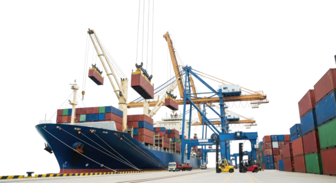 Container Ship at Port, Isolated, Cutout, Transparent PNG
