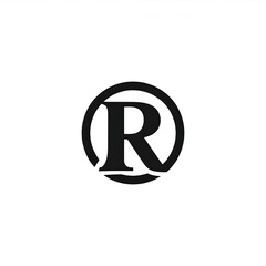 Bold black "R" character in a circle. Minimalist design against a white background