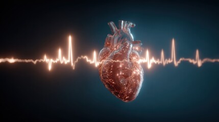 "3D Human Heart with ECG Waveform – Cardiac Health Visualization"