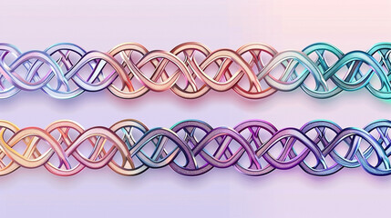 Dynamic dual helix structures in iridescent metallic tones for conceptual depiction