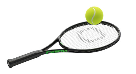 Tennis racket with tennis ball on strings isolated PNG with Transparent Background
