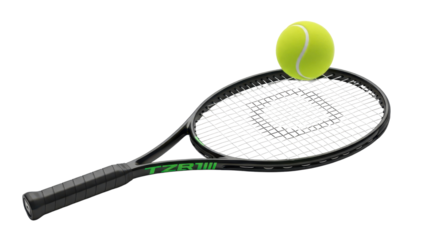 Tennis racket with tennis ball on strings isolated PNG with Transparent Background