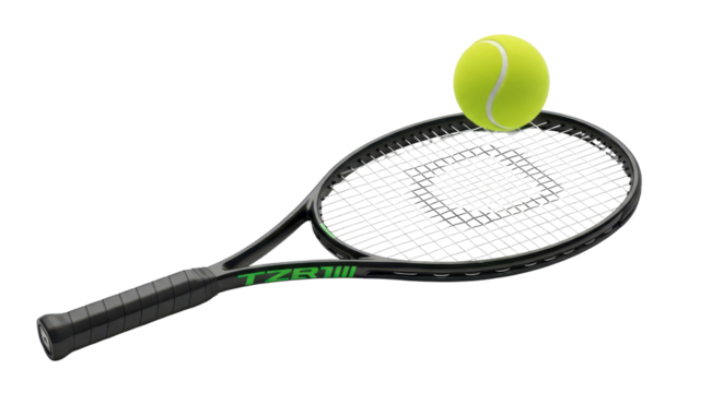 Tennis racket with tennis ball on strings isolated PNG with Transparent Background