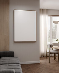 Mockup poster frame in modern living room interior design, 3d rendering