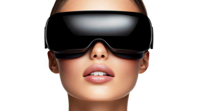 VR headset on face with a transparent background