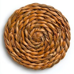 Circular Brown Woven Coaster Crafted from Natural Fiber on White Surface