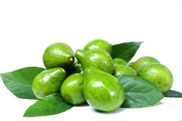 Green Avocado Tropical Fruit Isolated on White.
