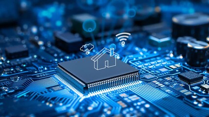 Smart home iot technology on microchip circuit board with futuristic connectivity - Powered by Adobe
