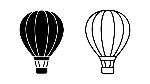Hot air balloons outline and solid with transparent background
