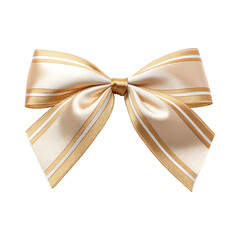 Cream Satin Ribbon Bow with Gold Stripes – Elegant Decorative Element for Gift Wrapping and Festive Design