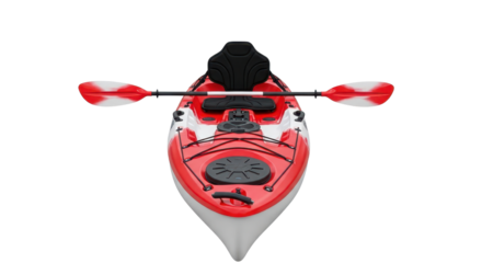 Red and white kayak with paddle seen from above isolated PNG with Transparent Background