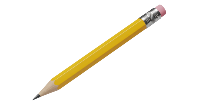 Yellow pencil with eraser isolated PNG with Transparent Background